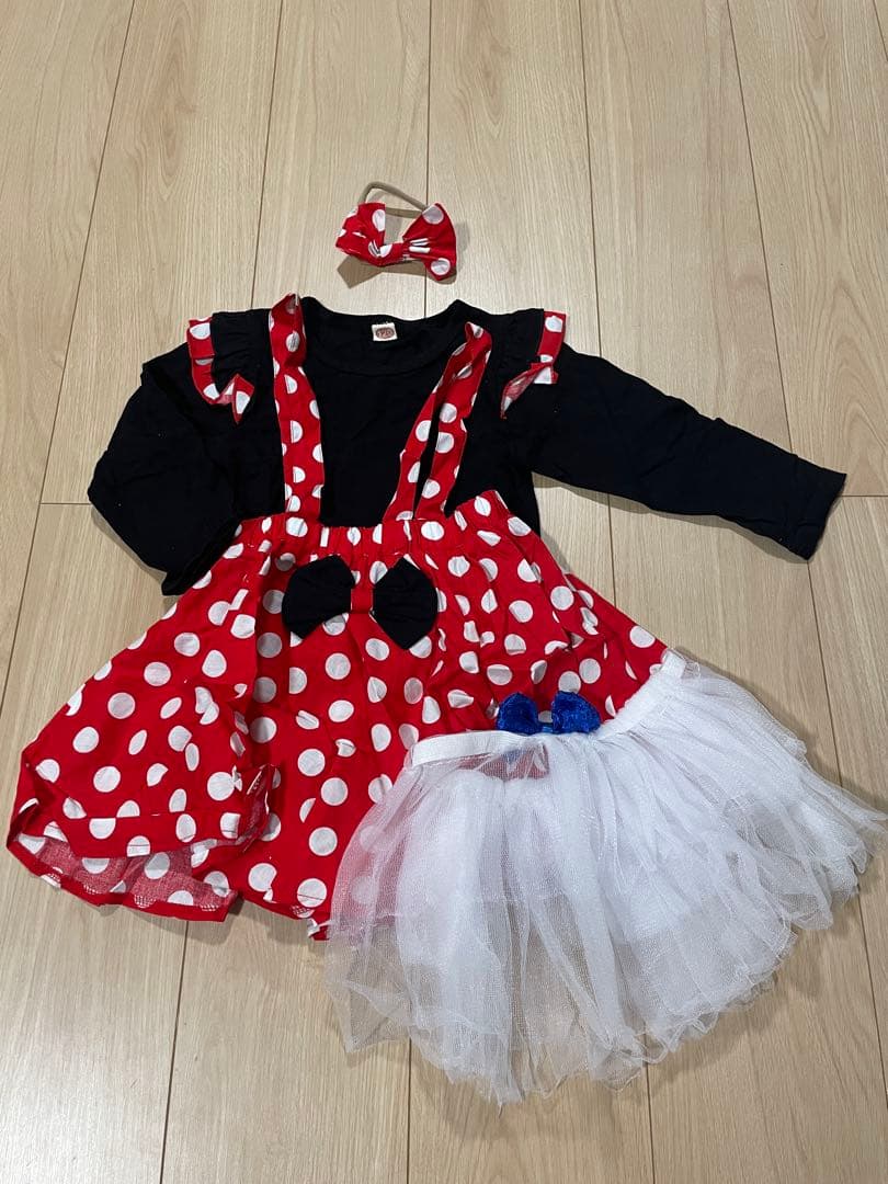 ミニーちゃん風 コスプレ 120 パニエ付き 4点セット ハロウィン 仮装