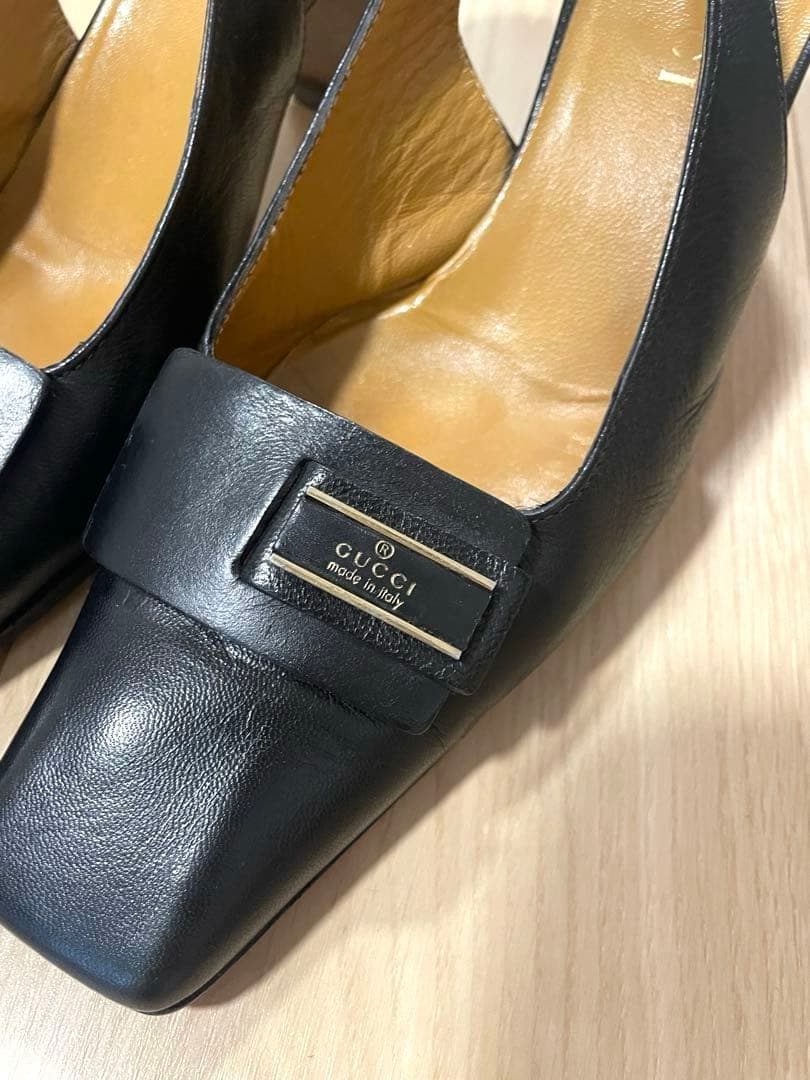 GUCCI グッチ パンプス 36 1/2C 黒 レザー スクエアトゥの写真2枚目