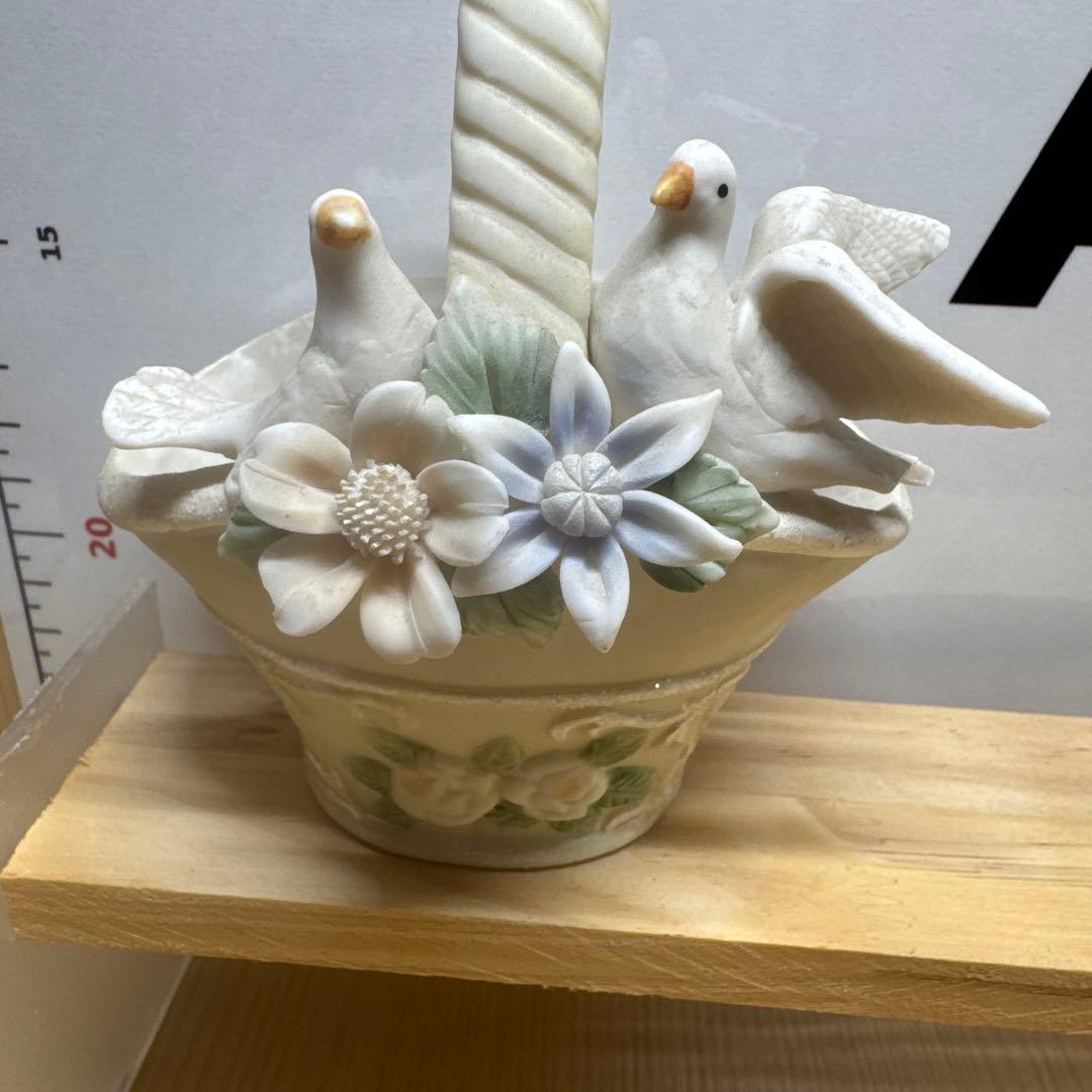 陶器製 バスケット型 置物 鳥と花の写真2枚目