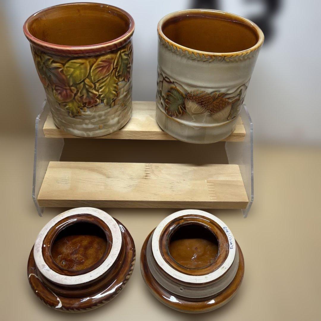 陶器製 茶箱 2個セット どんぐり 落ち葉 モチーフの写真4枚目