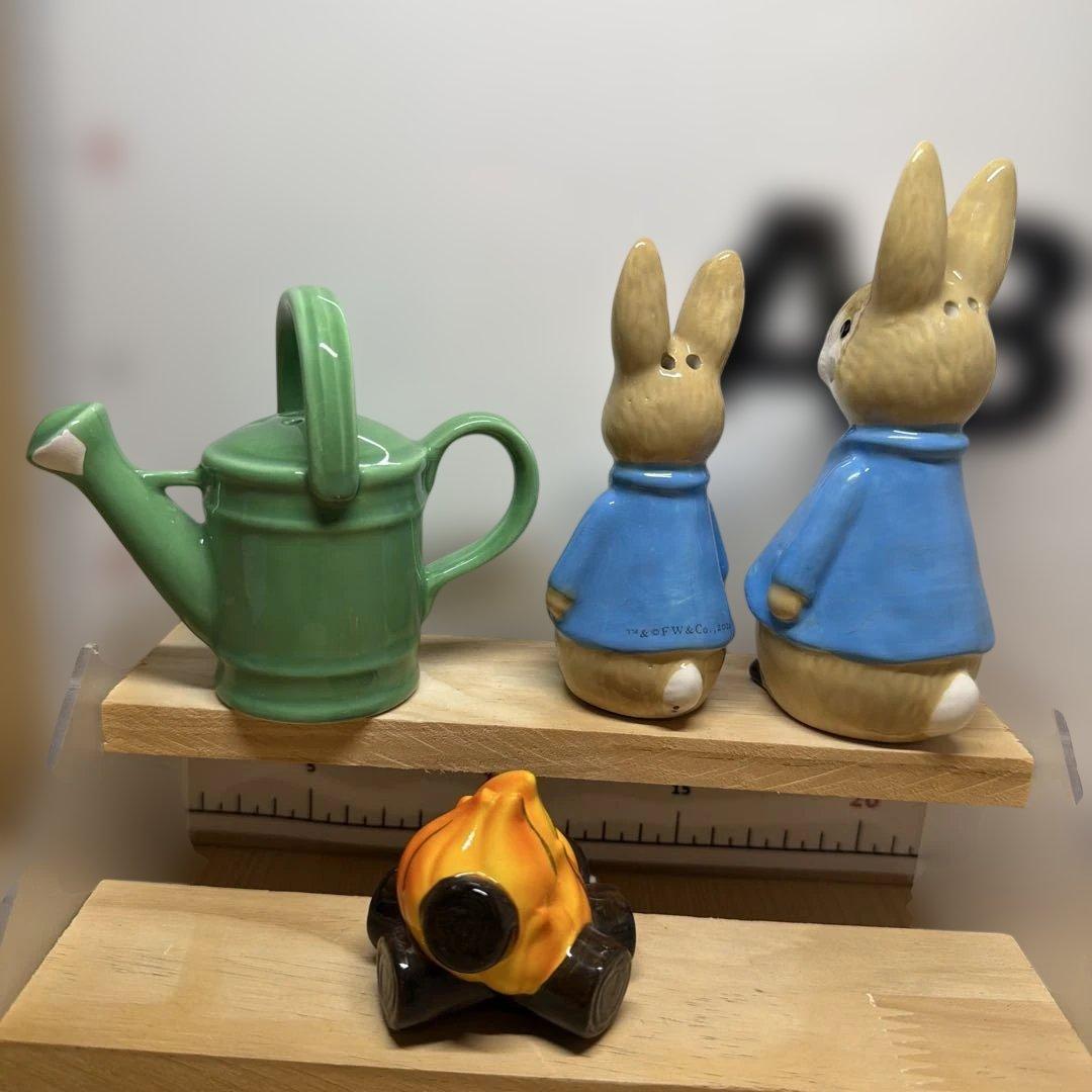ピーターラビット ソルト＆ペッパー じょうろ 焚き火 陶器製 訳ありの写真2枚目