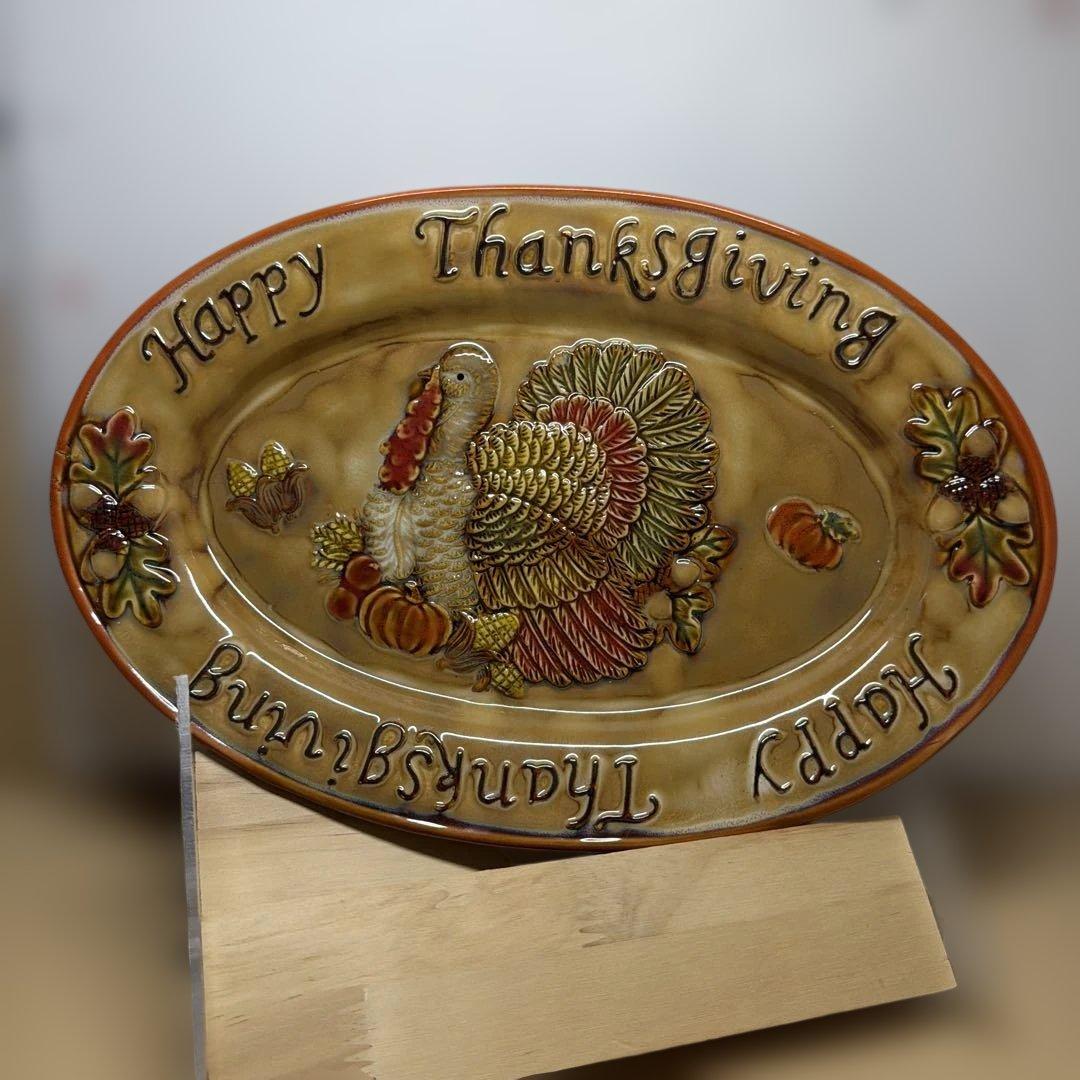 Thanksgiving ターキー 陶器製 オーバルプレート