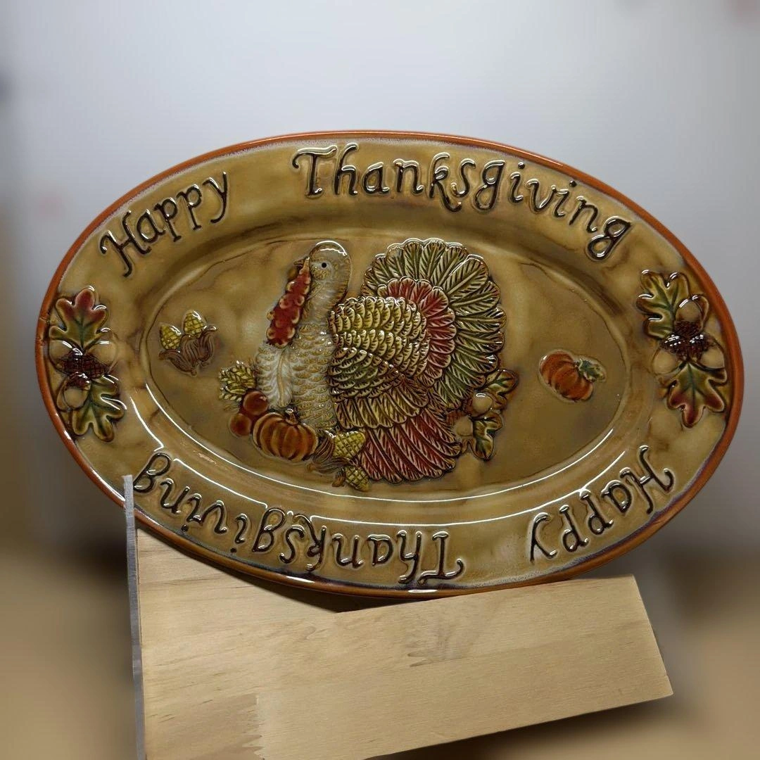Thanksgiving ターキー 陶器製 オーバルプレート