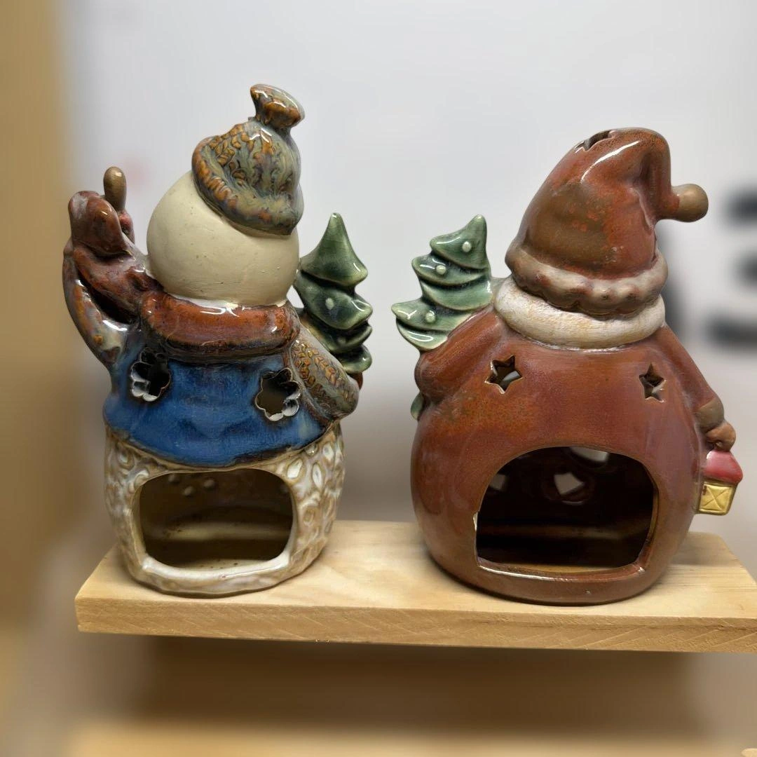 【クリスマス】スノーマン サンタクロース 陶器製 置物 2点セットの写真2枚目