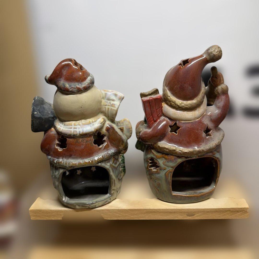 【クリスマス】スノーマン サンタクロース 陶器製 置物 2点セットの写真2枚目