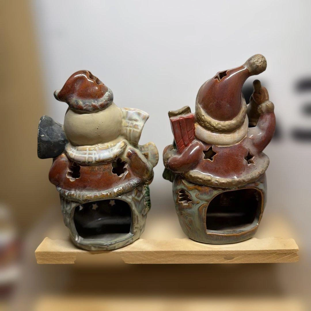 【クリスマス】スノーマン サンタクロース 陶器製 置物 2点セットの写真2枚目