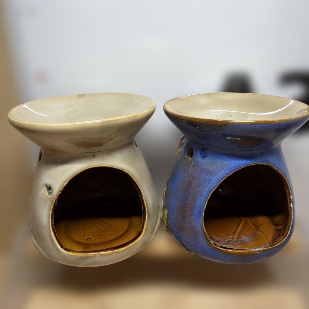 【クリスマス】サンタ スノーマン 陶器製 アロマポット 2点セット　訳ありの写真2枚目