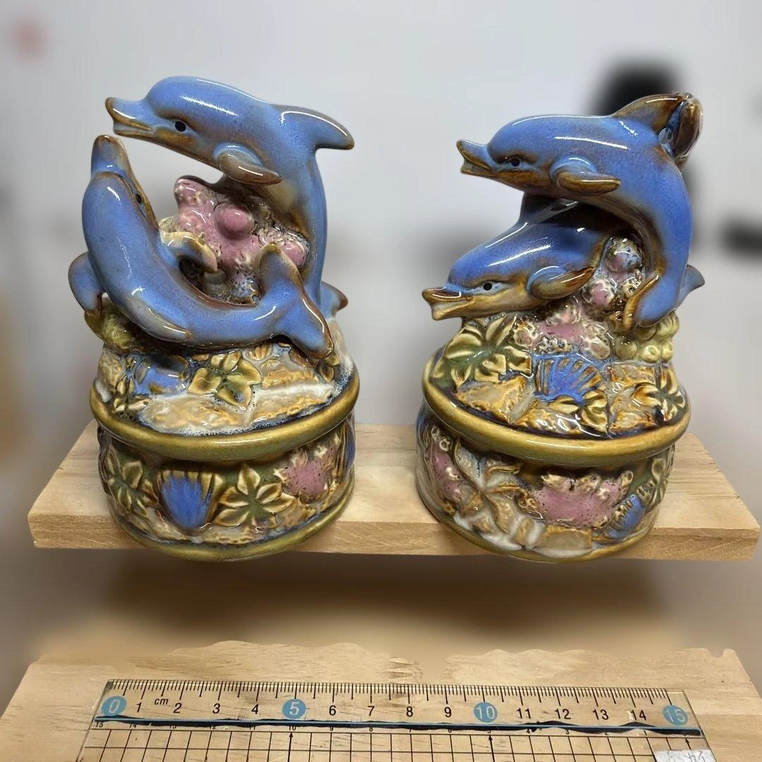 陶器製 イルカの置物 小物入れ 2個セット