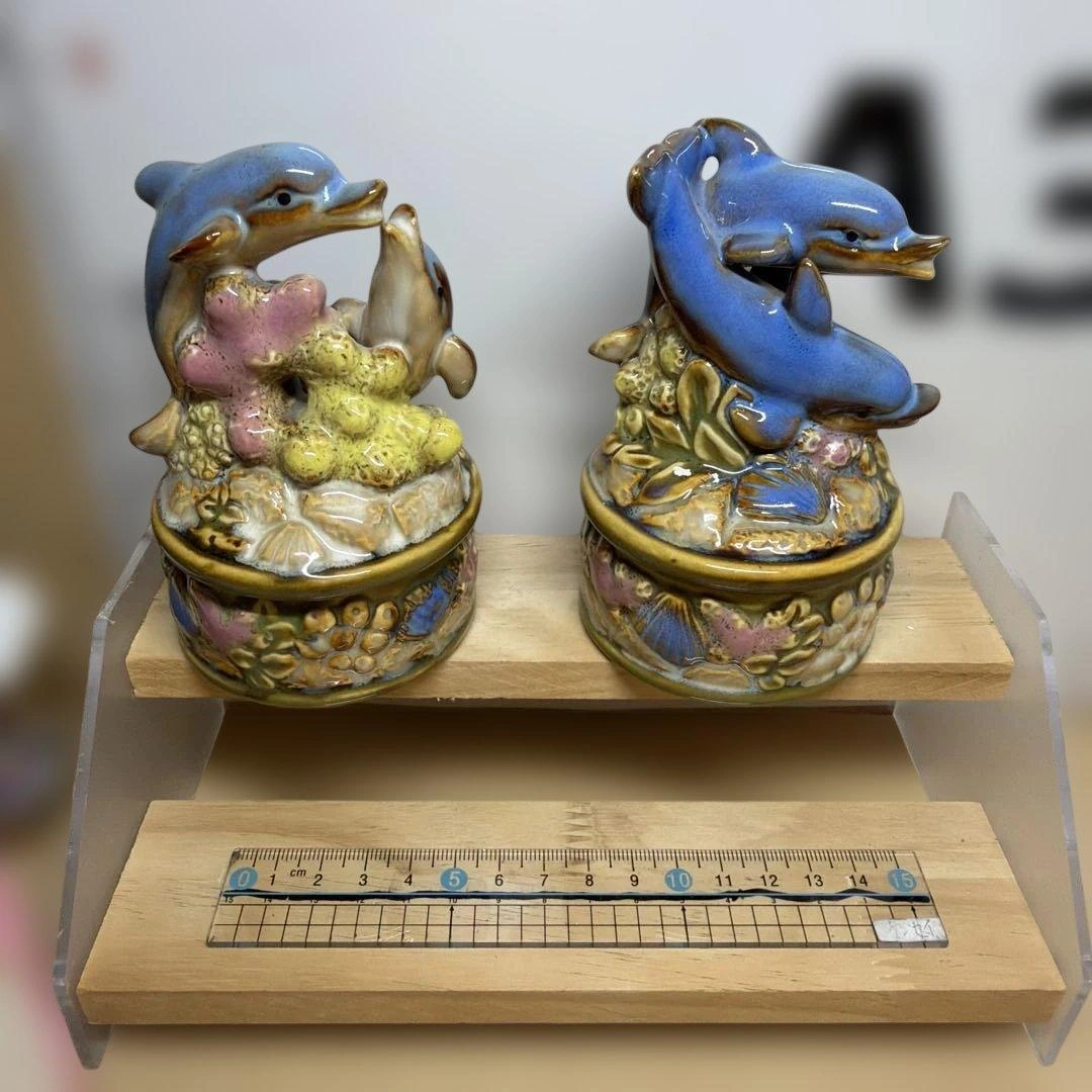 陶器製 イルカの置物 小物入れ 2個セットの写真2枚目