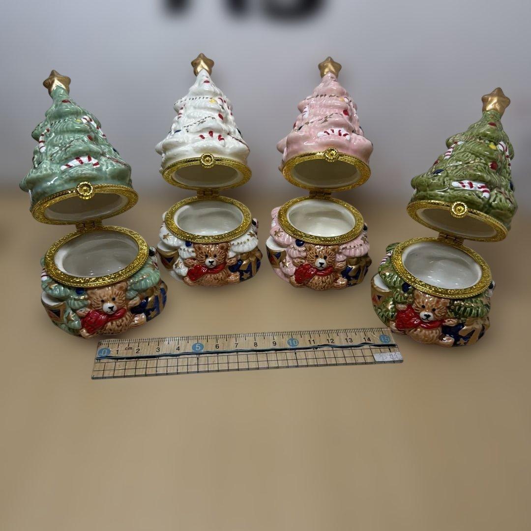 クリスマス ツリー 小物入れ 陶器製 4個セットの写真2枚目
