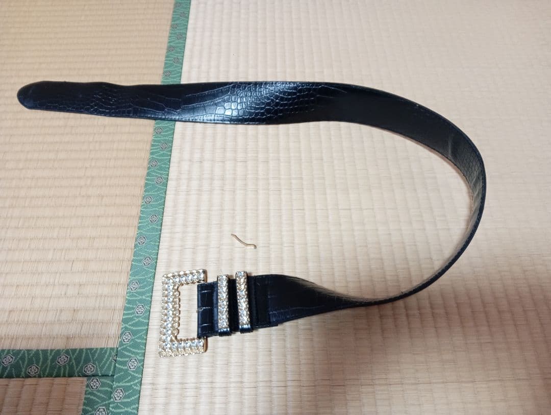 クロコダイル調 ブラック ラインストーン ベルト　15号サイズ
