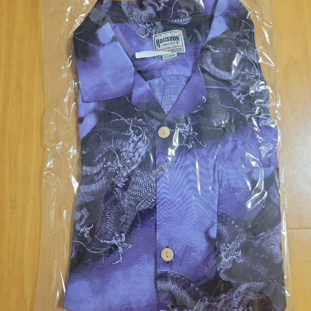 HOUSTON 41297 飛龍戯児図 アロハシャツ PURPLE XL 日本製の写真2枚目