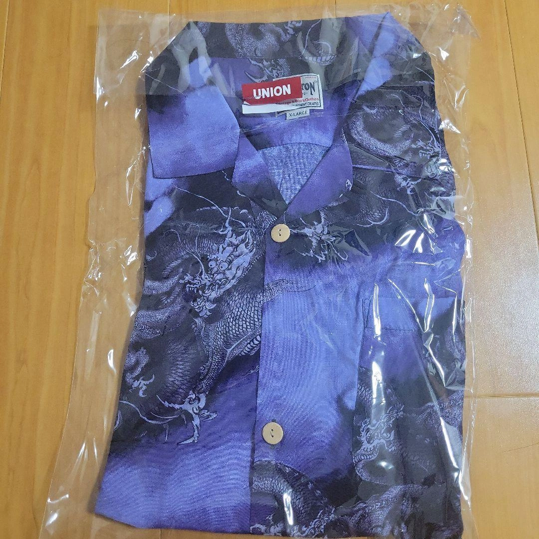 HOUSTON 41297 飛龍戯児図 アロハシャツ PURPLE XL 日本製の写真3枚目
