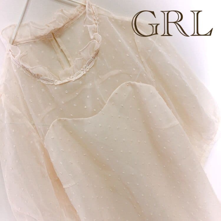 GRL ドット柄シアーブラウス 半袖 ホワイト