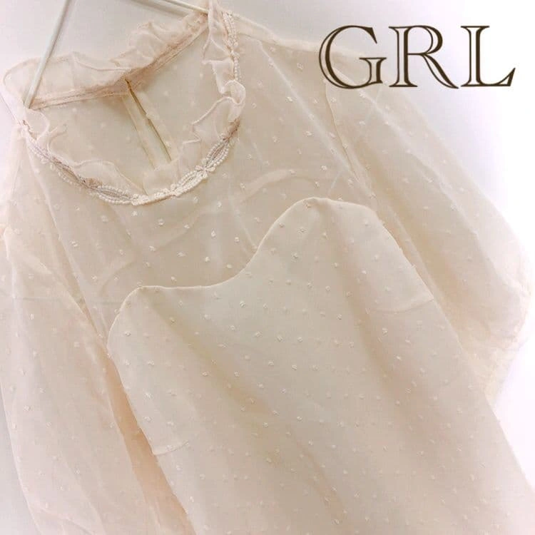 GRL ドット柄シアーブラウス 半袖 ホワイト