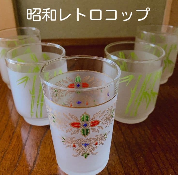 昭和レトロ コップ グラス 竹柄 5個セットの写真2枚目
