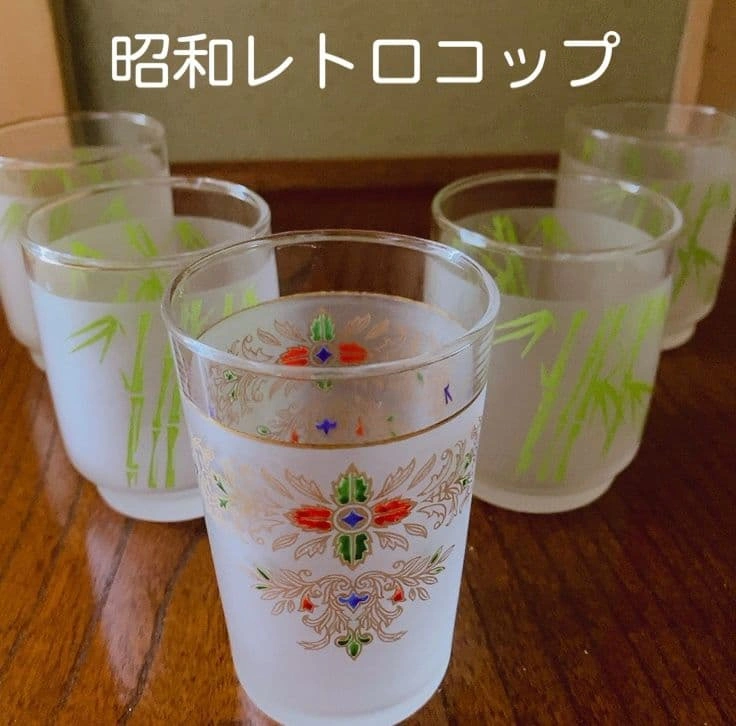 昭和レトロ コップ グラス 竹柄 5個セットの写真2枚目