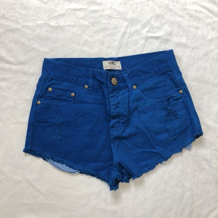GRL ブルー デニム ショートパンツ ダメージ加工の写真3枚目