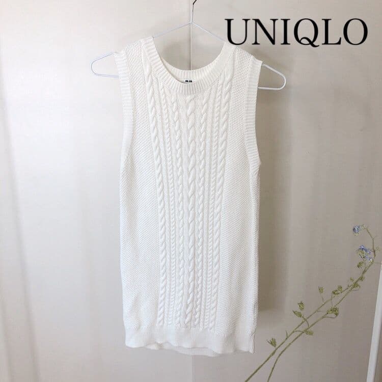 UNIQLO ケーブル編み ノースリーブ ニット ホワイト
