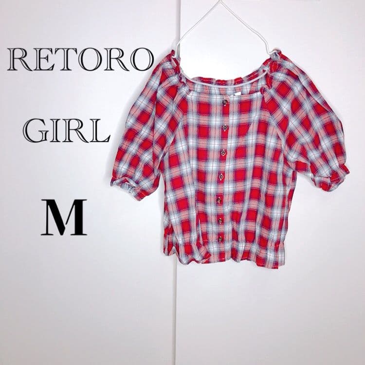 RETRO GIRL チェック柄 スクエアネック ブラウス M