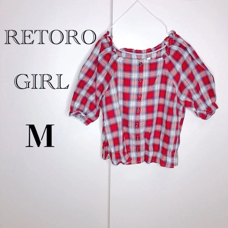 RETRO GIRL チェック柄 スクエアネック ブラウス M