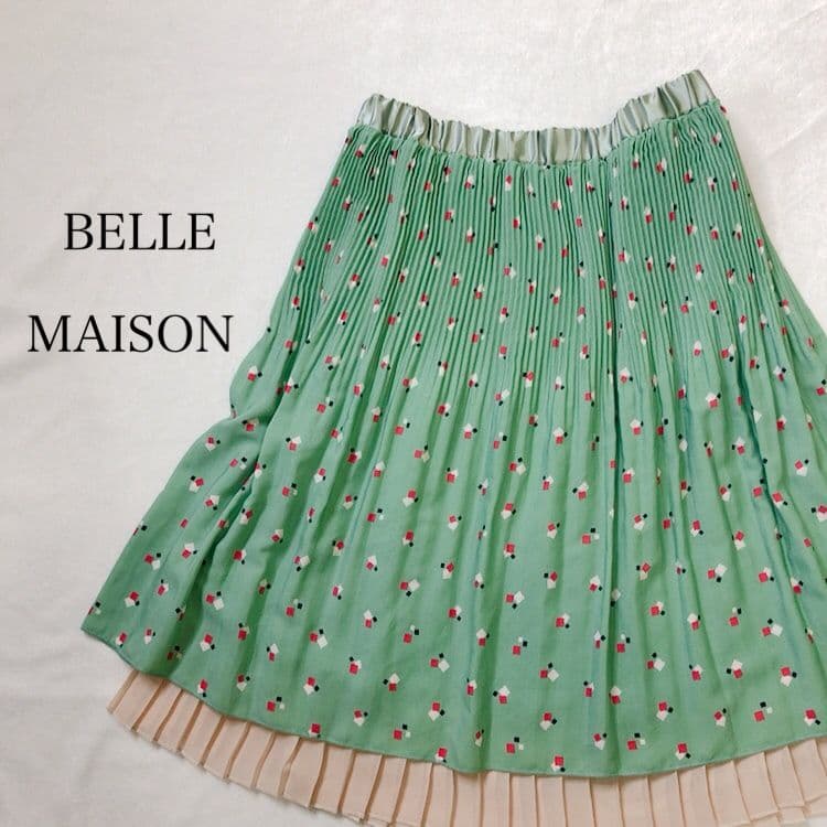 BELLE MAISON リバーシブル プリーツスカート グリーン