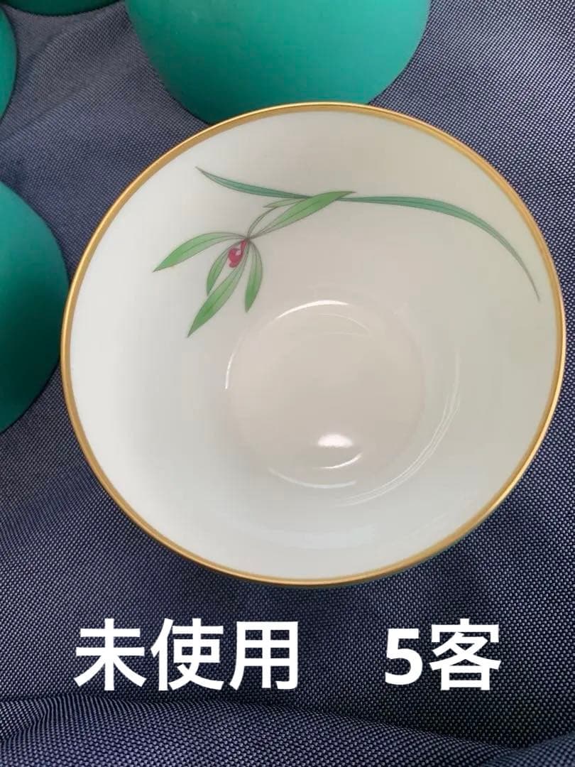 未使用 香蘭社 湯呑 茶碗 5客 緑釉 金彩 骨董品 花 蘭の写真3枚目