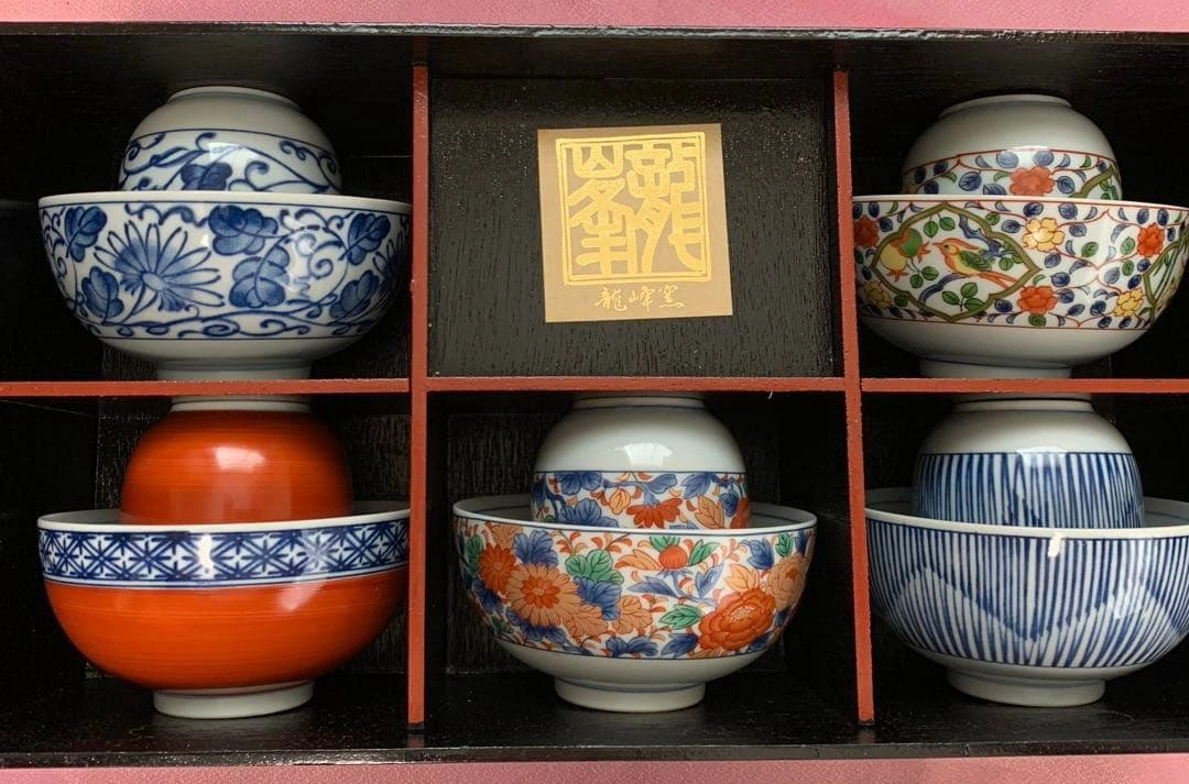 【未使用・美濃焼】龍峰窯 飯碗 湯呑み 5客セット 三洋陶器 伝統柄