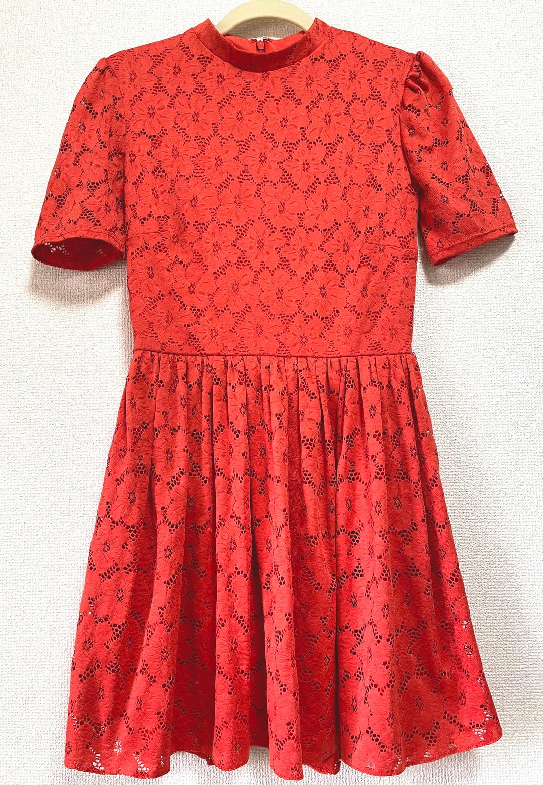 (値下げ!!)オレンジ　レース　かわいいワンピース　ドレス