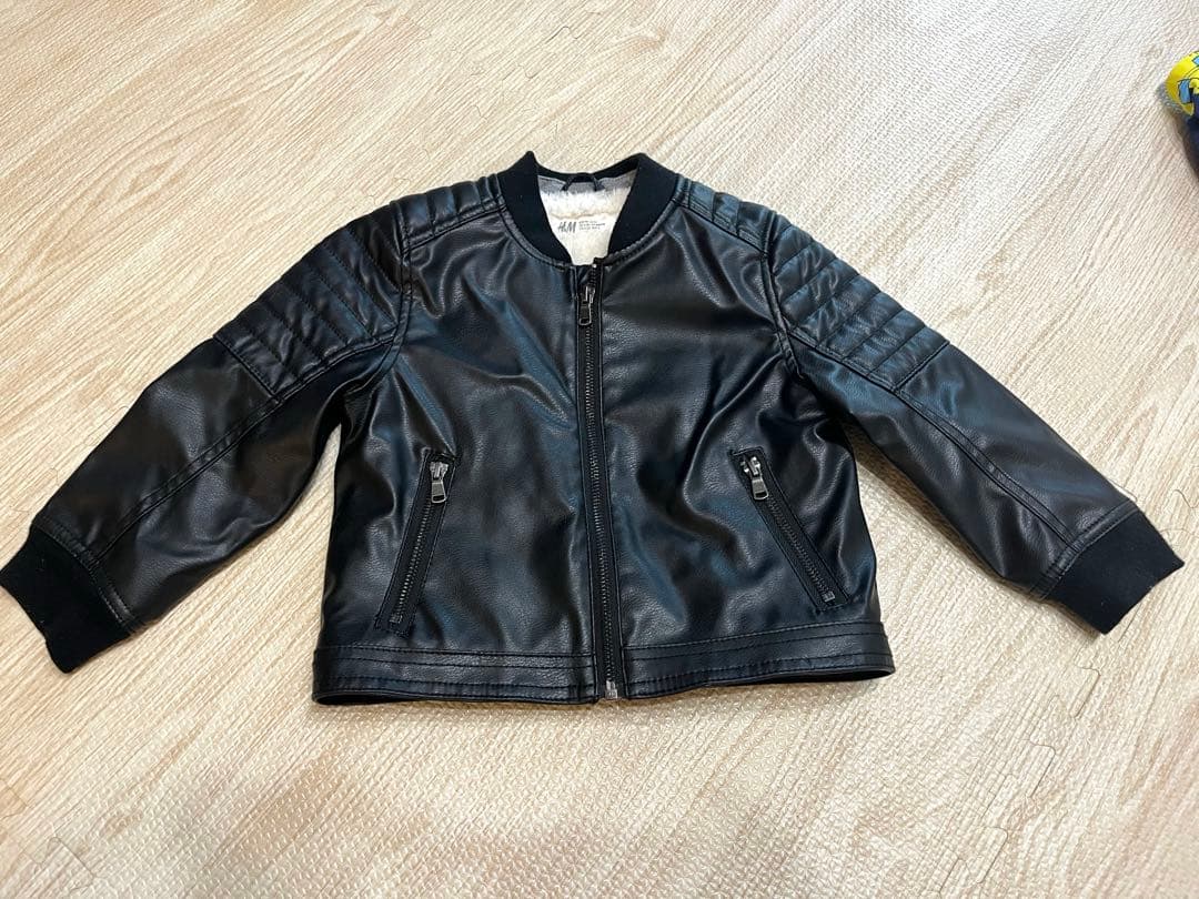 H&M フェイクレザー ボンバージャケット ブラック
