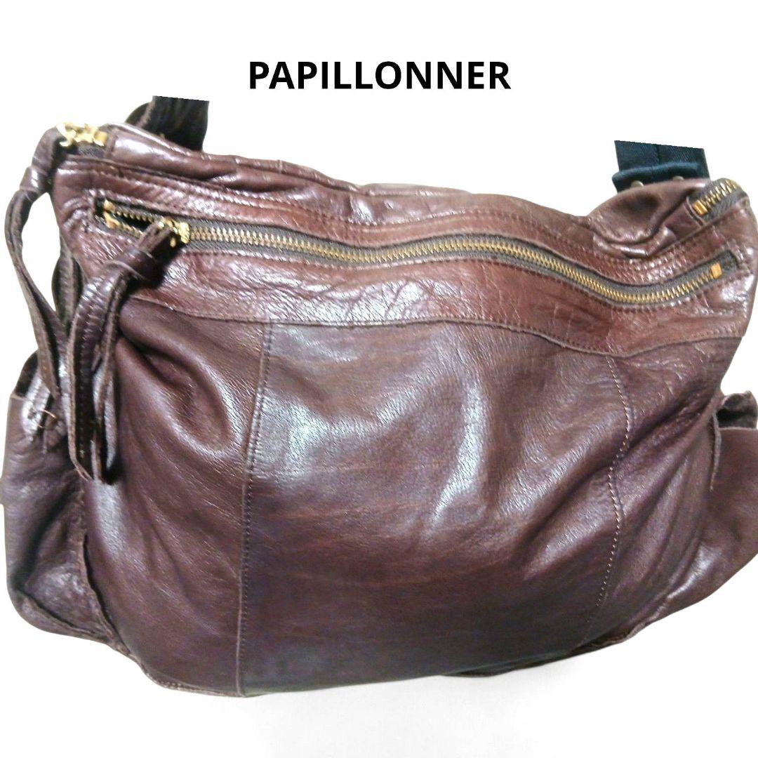 PAPILLONNER 本革 レオパード ハーフムーン ワンショルダーバッグ