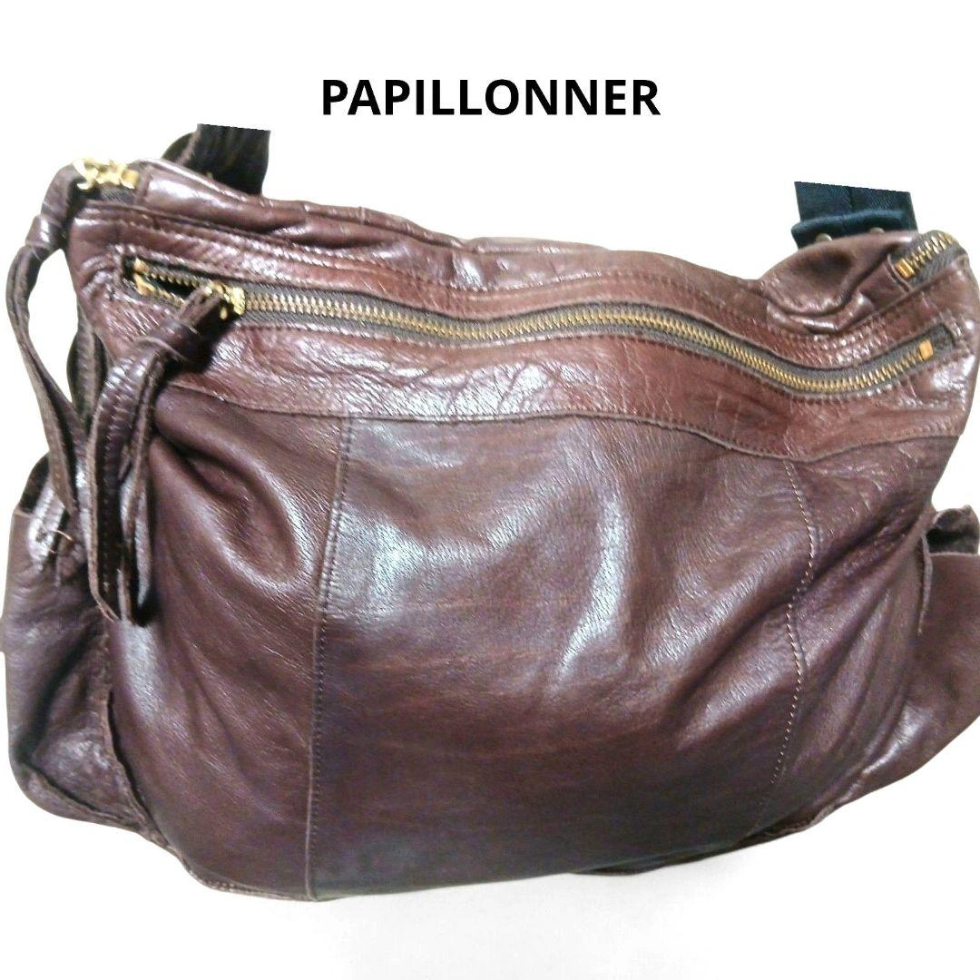 PAPILLONNER 本革 レオパード ハーフムーン ワンショルダーバッグ