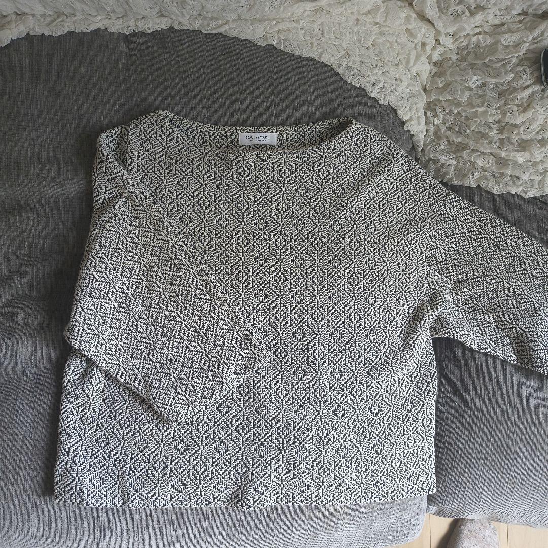 UNITED ARROWS エスニックジャカードボートネック7分袖プルオーバー