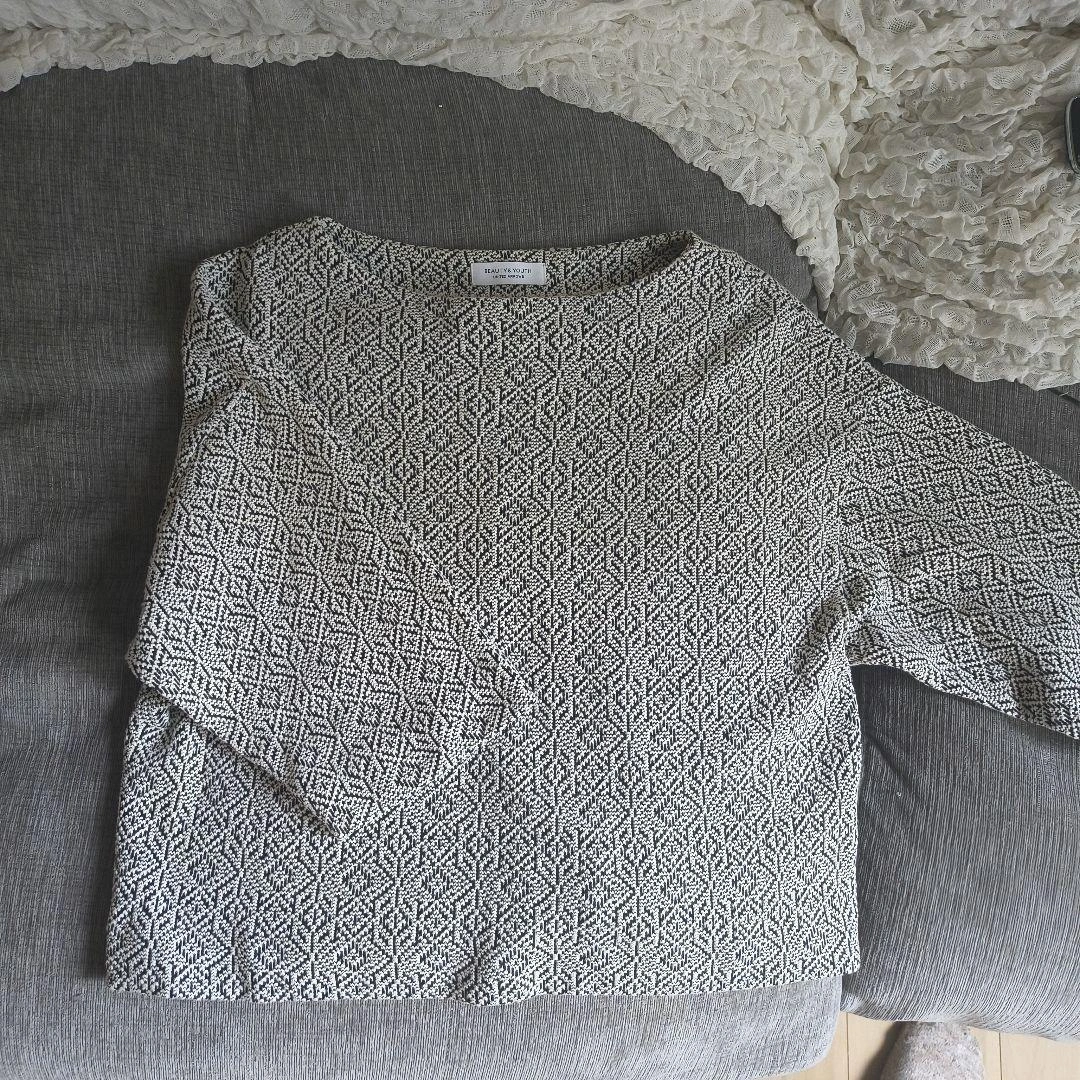 UNITED ARROWS エスニックジャカードボートネック7分袖プルオーバー