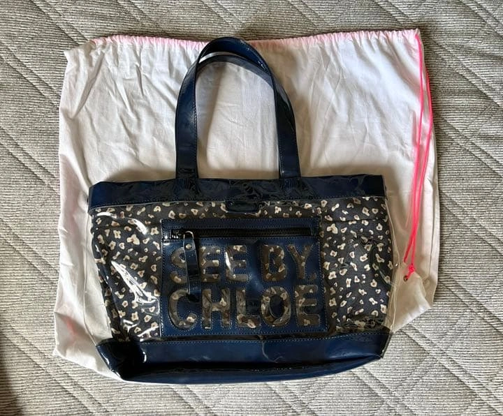 SEE BY CHLOE PVCバッグ ヒョウ柄 ネイビー