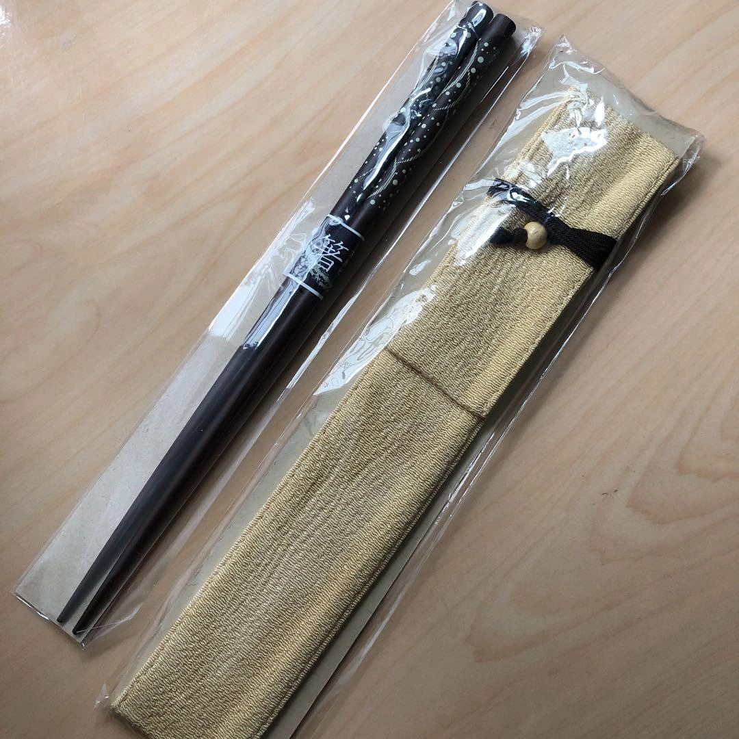 お箸(天然竹) と ちりめん紐付き箸袋(L)のセット