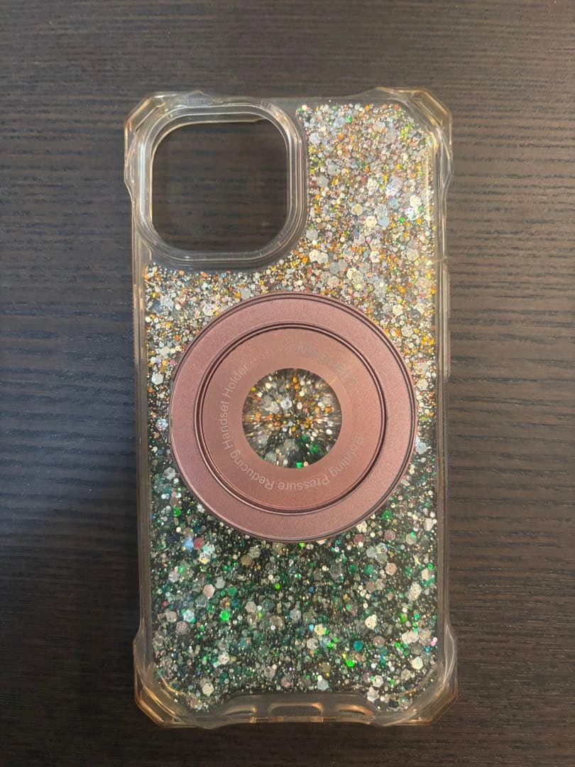 iPhone15用 グリッターケース ホルダー付き