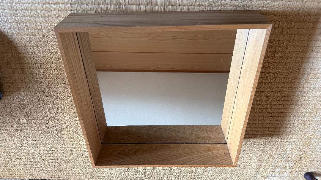 木製ウォールミラー 壁掛け鏡 40×40×10cm ナチュラル