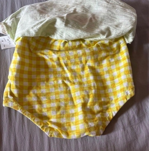 【美品】パイナップル パイン 60-70 ロンパース ギンガムチェック イエローの写真3枚目