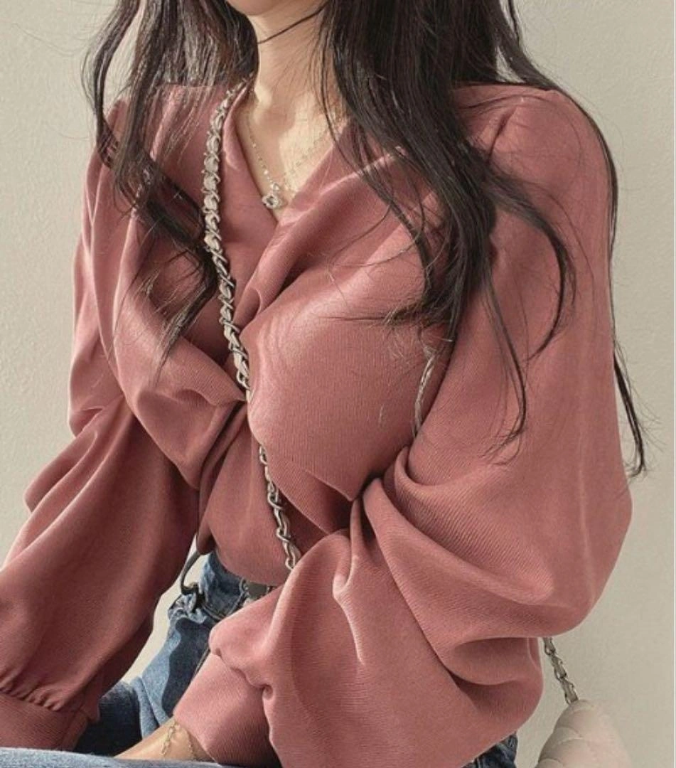レッド ツイストデザイン シャツ Lサイズの写真2枚目