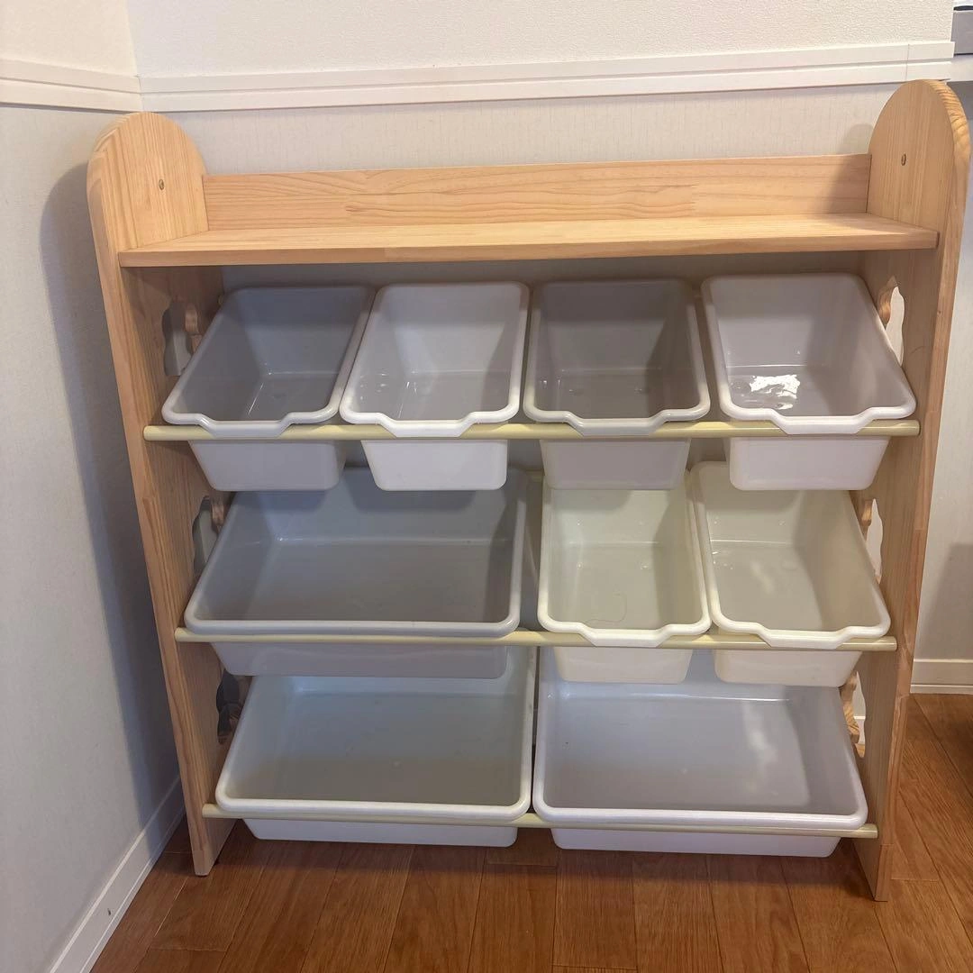 天板付き キッズトイ収納ラック 天然木の写真2枚目