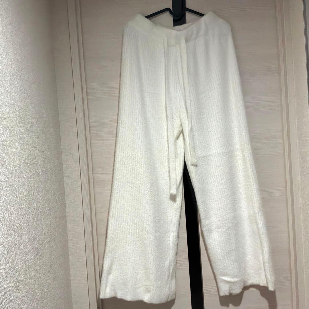 ホワイト リブニット ワイドパンツ