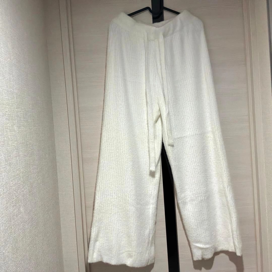 ホワイト リブニット ワイドパンツ