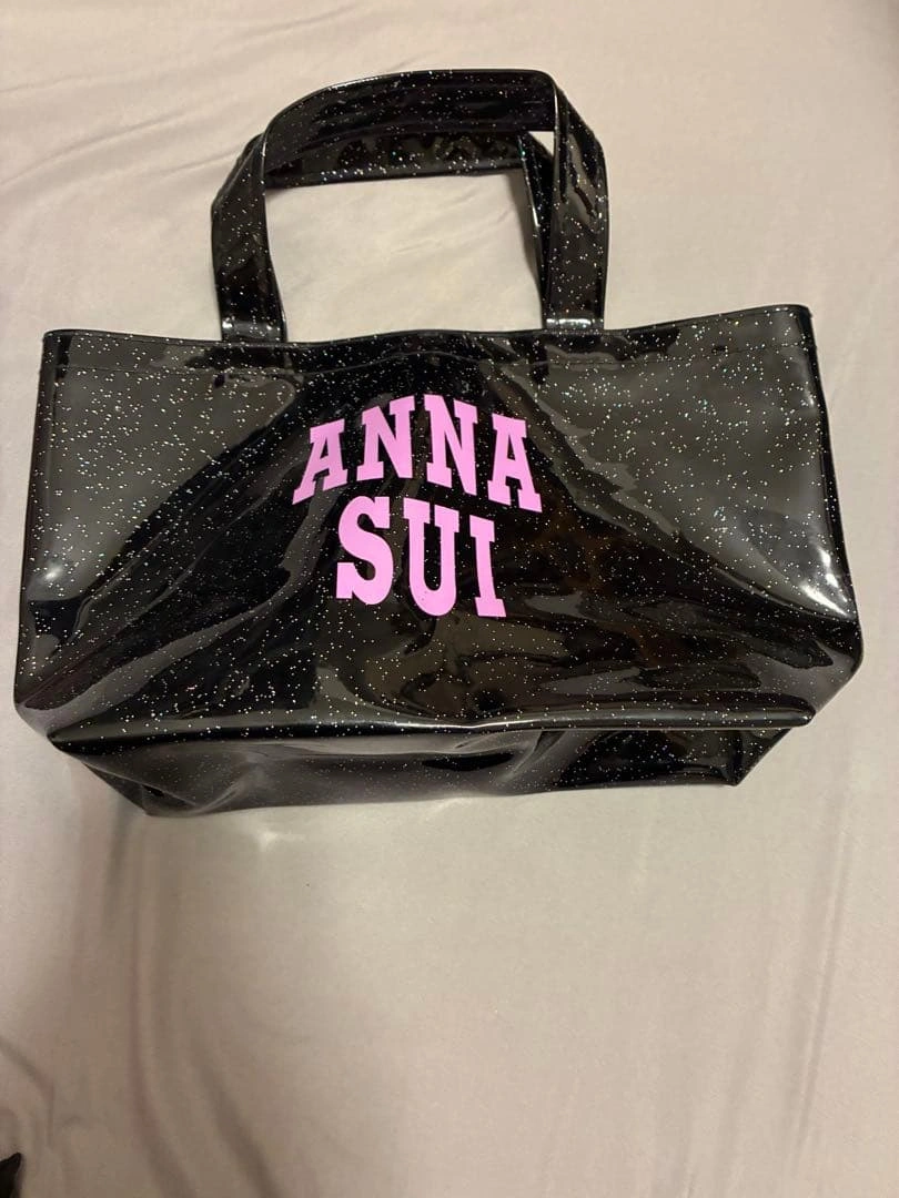未使用 ANNA SUI ロゴ ラメ入り エナメル トートバッグ ブラック