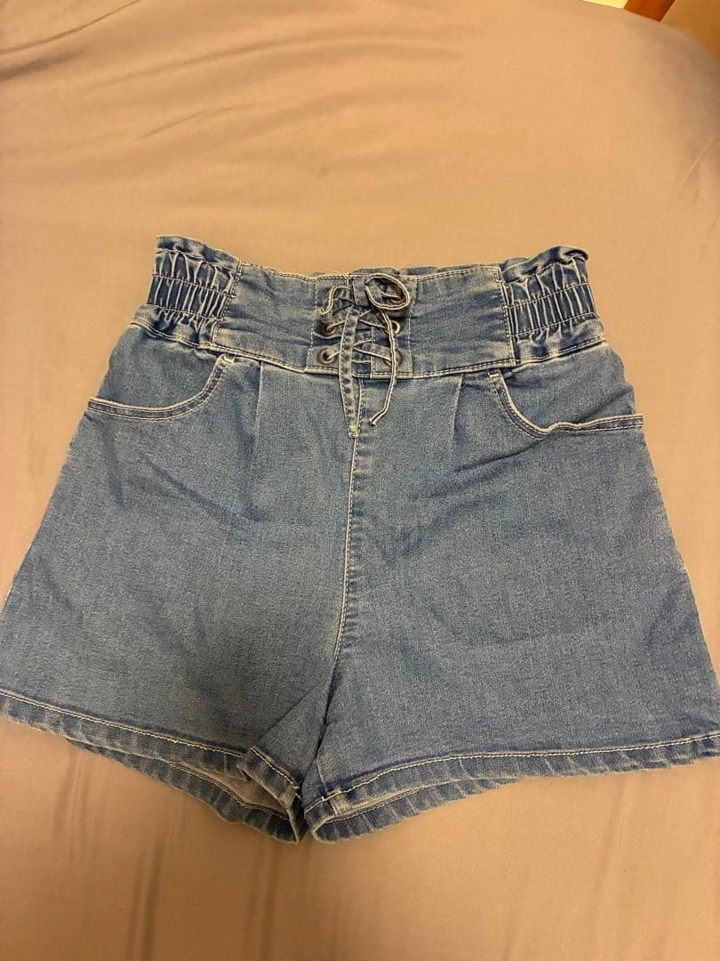 デニムショートパンツ 160センチ ウエストゴム レースアップ