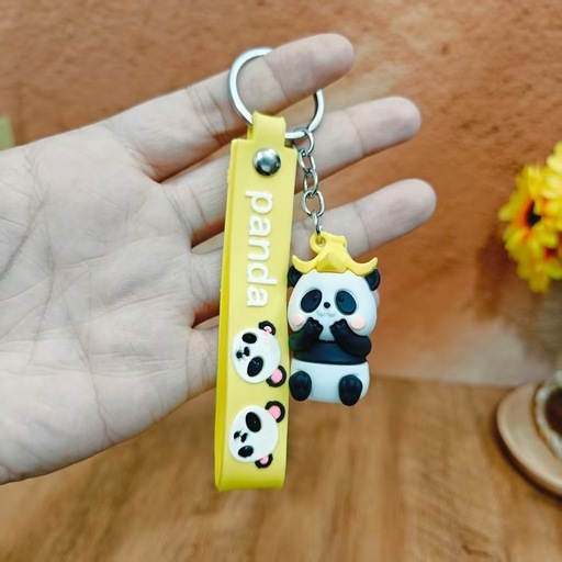 【新品】パンダキーホルダー イエローストラップ付き 可愛い 鍵かけ