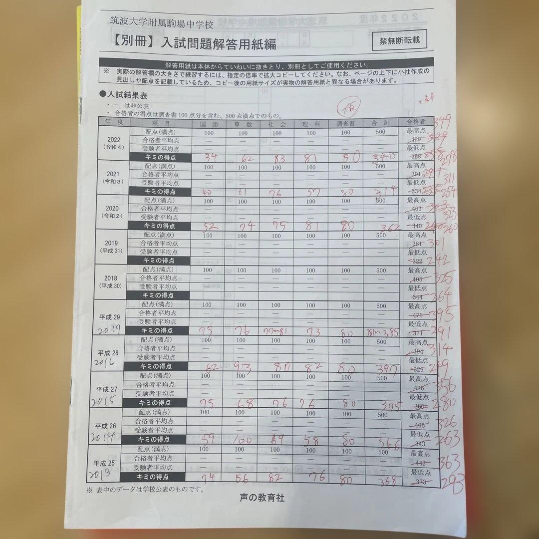 【2023年度】筑波大学附属駒場中学校 10年間スパ過去問の写真3枚目