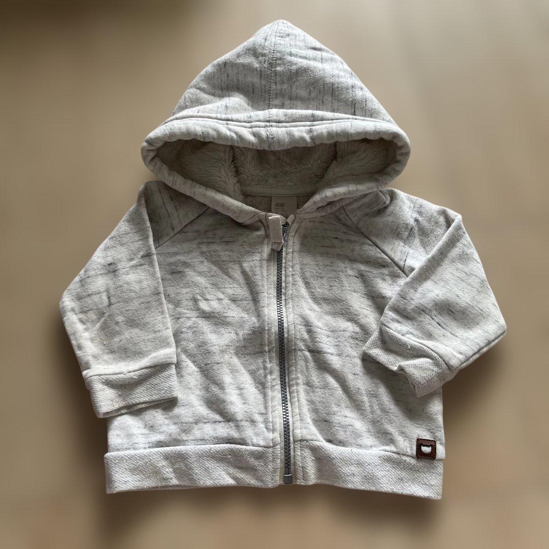 H&M ベビー ジップアップパーカー 裏ボア グレー68cm