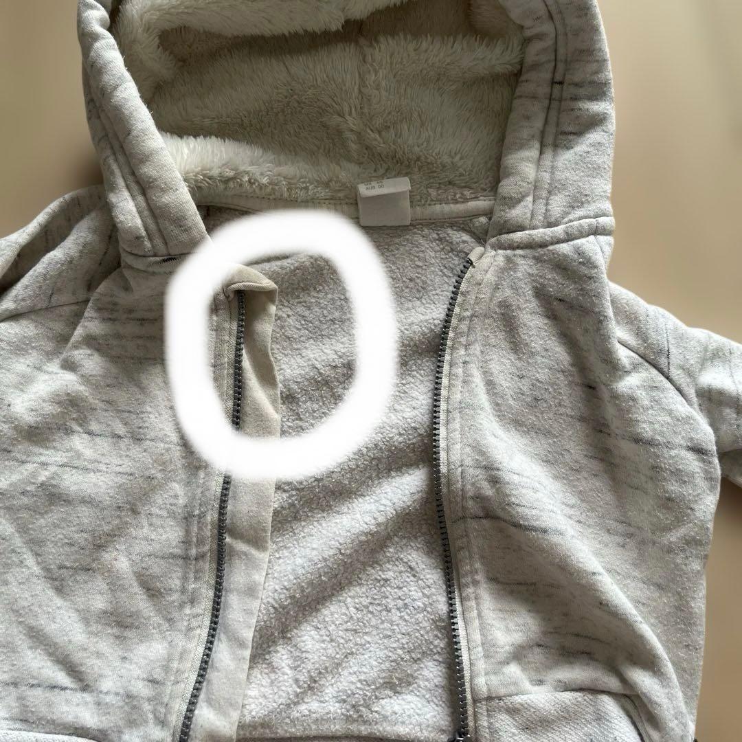 H&M ベビー ジップアップパーカー 裏ボア グレー68cmの写真3枚目