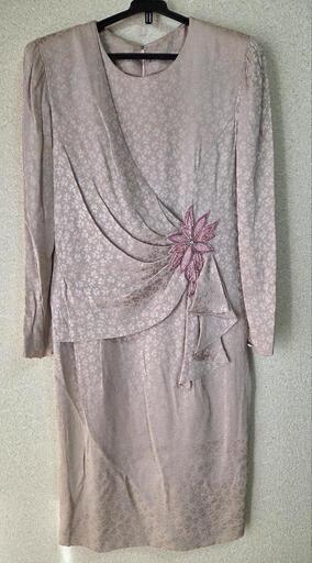 刺繍付きシルクドレス(L)　昭和　平成初期